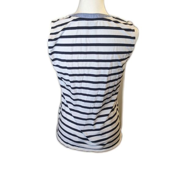 Nautica 95% cotton sleeveless navy blue & white striped v-neck shirt S - Picture 2 of 7